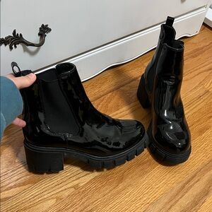 Madden Girl Glossy Black Ankle Boots